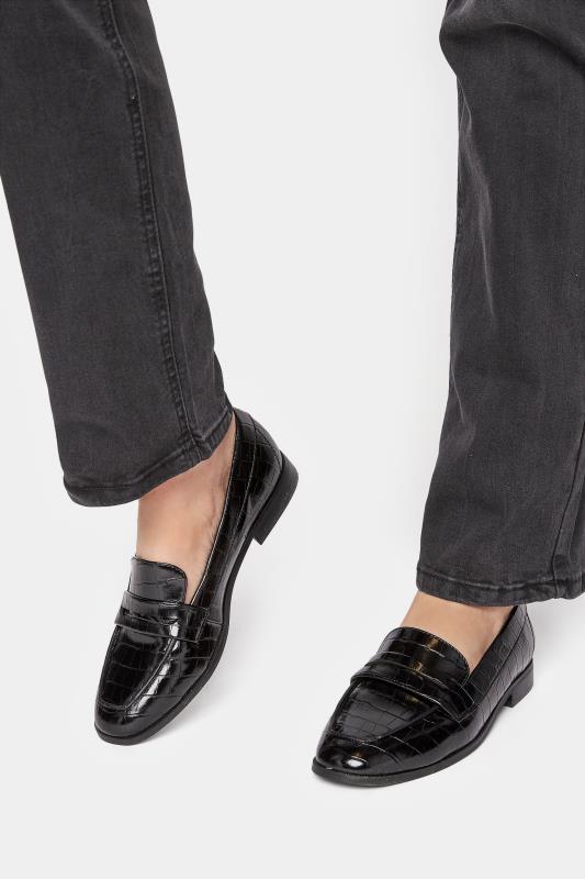 LTS Black Slip On Croc Loafers In Standard Fit | Long Tall Sally 1