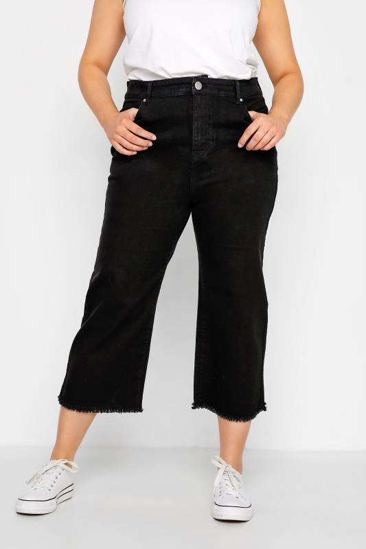 Plus Size  Curve Black Stretch Wide Leg Cropped Jeans
