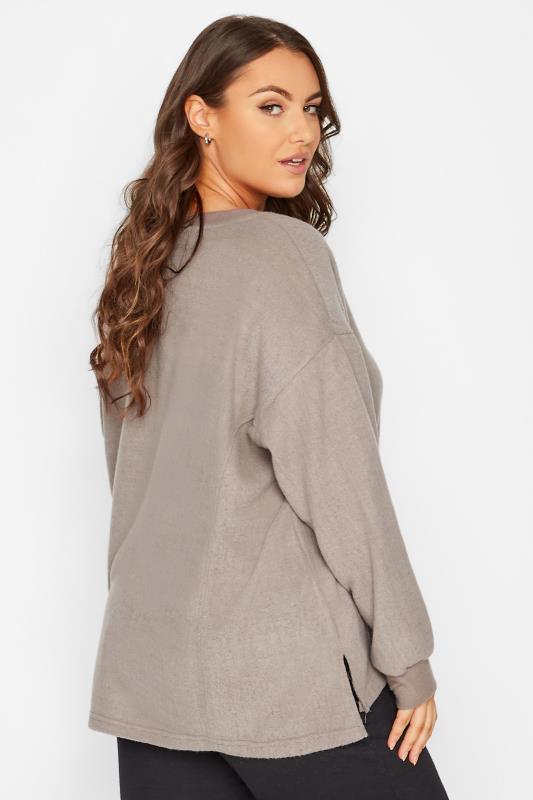 Plus Size Mocha Brown V-Neck Soft Touch Fleece Sweatshirt | Yours Clothing 3
