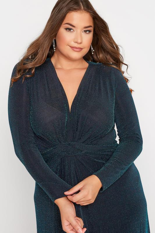 YOURS LONDON Plus Size Black & Blue Glitter Maxi Dress | Yours Clothing 4