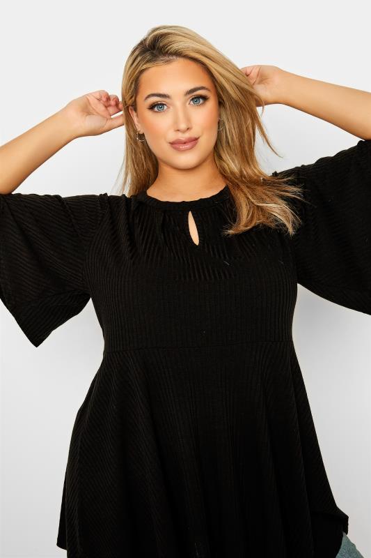 LIMITED COLLECTION Plus Size Black Keyhole Peplum Top | Yours Clothing  4
