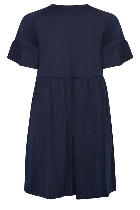 YOURS Plus Size Navy Blue Frill Sleeve Smock Dress | Yours Clothing 7