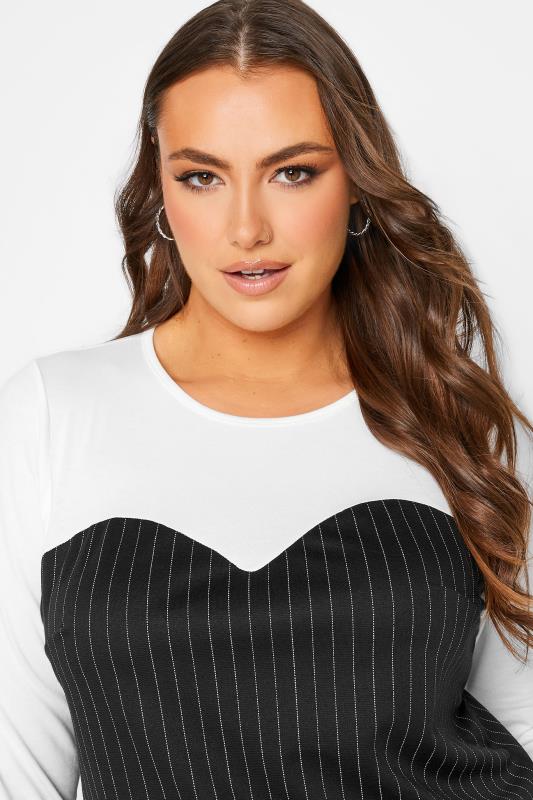 LIMITED COLLECTION Plus Size White Pinstripe Sweetheart Neck Crop T-Shirt | Yours Clothing 4