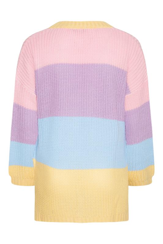Plus Size Curve Pink & Yellow Pastel Stripe Knitted Cardigan | Yours Clothing 7