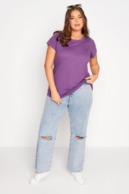 Plus Size Purple Short Sleeve T-Shirt | Yours Clothing 2