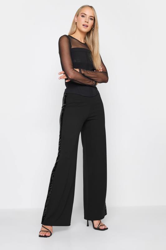 LTS Tall Black Sequin Stripe Wide Leg Trousers | Long Tall Sally  3