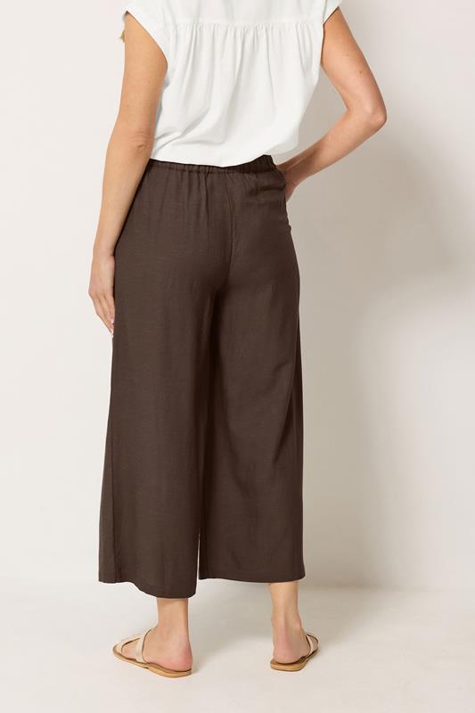 LTS Tall Women's Chocolate Brown Linen Cropped Wide Leg Trousers | Long Tall Sally 2