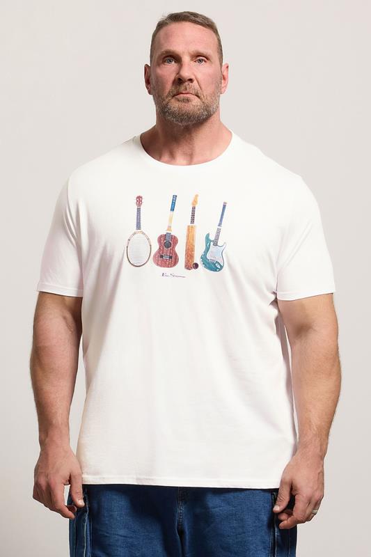 BEN SHERMAN Big & Tall White Guitar Graphic T-Shirt | BadRhino 1