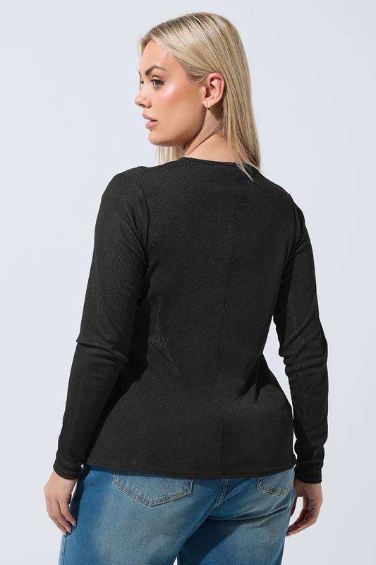 LIMITED COLLECTION Plus Size Black 2-In-1 Ribbed Long Sleeve T-Shirt | Yours Clothing 2
