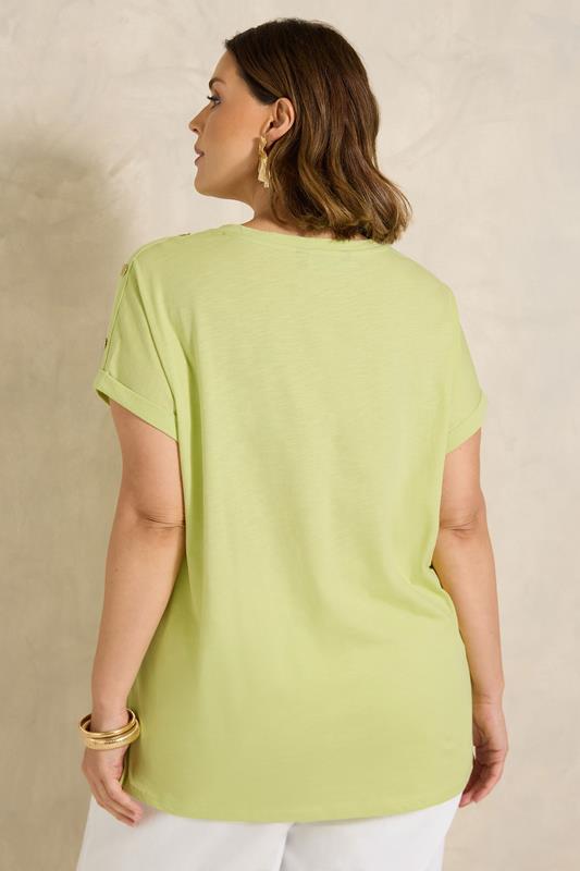 EVANS Plus Size Lime Green Button Shoulder T-Shirt | Evans 2