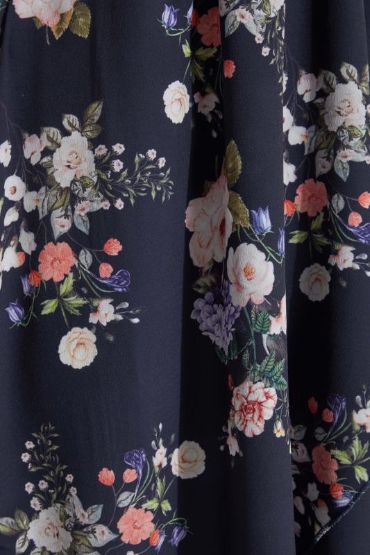 Petite Navy Blue Floral Print Wrap Dress | PixieGirl  5