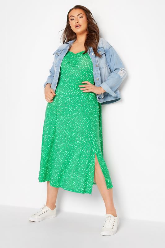 Plus Size Green Spot Print Sweetheart Midaxi Dress | Yours Clothing  2