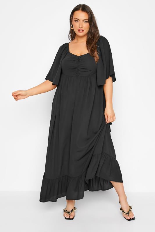 LIMITED COLLECTION Curve Black Ruched Angel Sleeve Dress_A.jpg