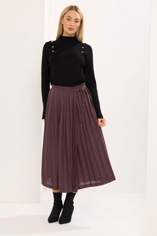 STAR Chocolate Brown Pleated Belt Buckle Maxi Skirt | StarByJM 1