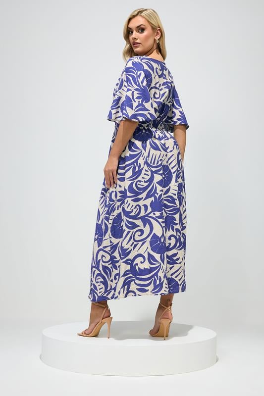 YOURS LONDON Plus Size Blue Floral Linen Look Wrap Dress | Yours Clothing 2