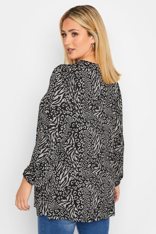 Plus Size Black Mixed Animal Print Pleat Front Top | Yours Clothing 3