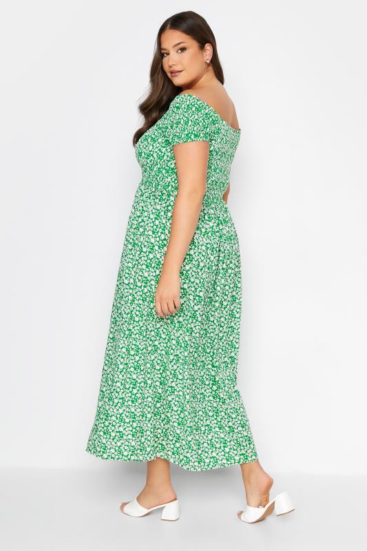 Curve Green Floral Shirred Bardot Maxi Dress 3