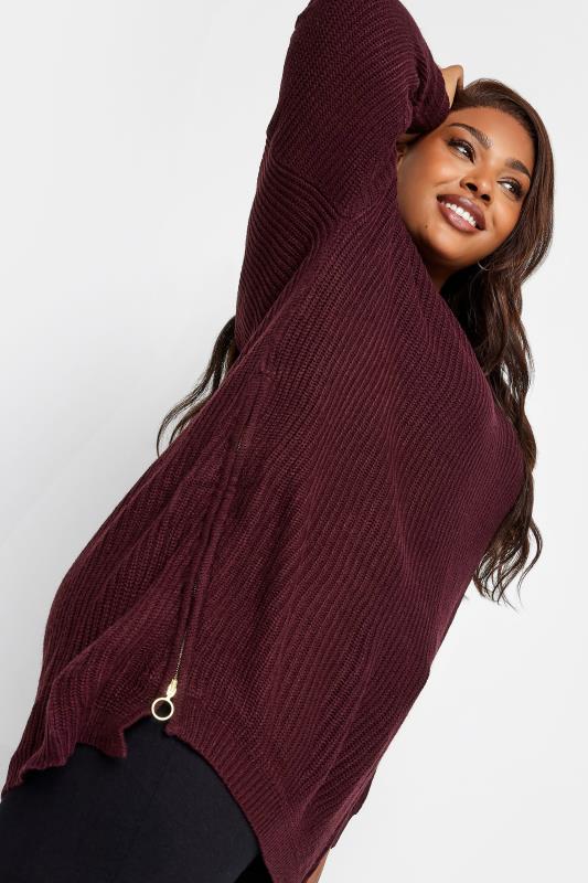 YOURS Plus Size Berry Red Side Zip Knitted Jumper | Yours Clothing 5