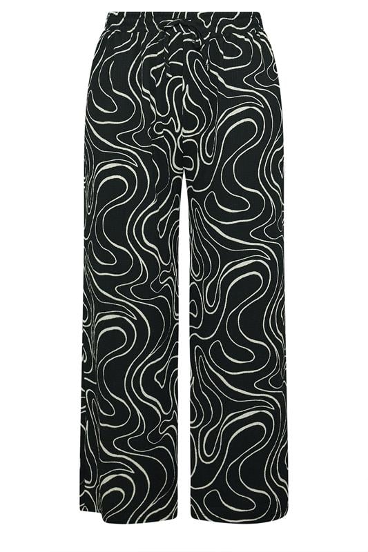 YOURS Plus Size Black Swirl Wide Leg Trousers | Yours Clothing 5