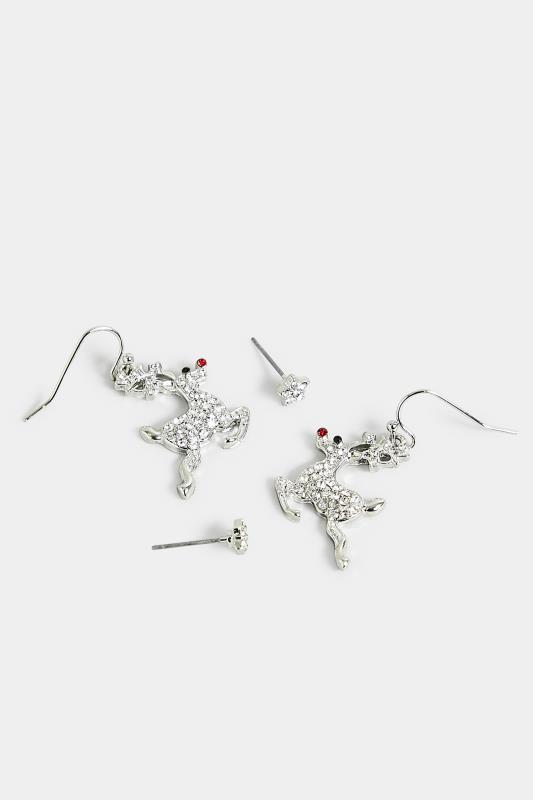 2 PACK Silver Reindeer Novelty Christmas Earring Set 2