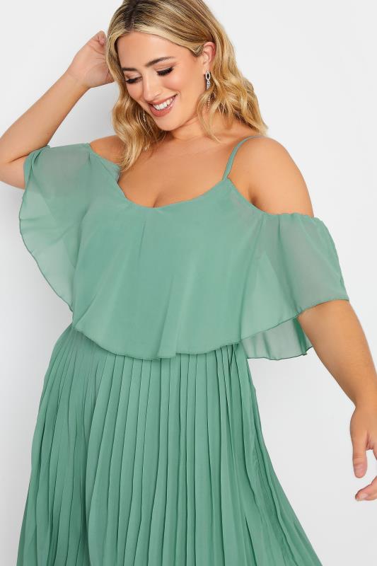 YOURS LONDON Plus Size Green Pleated Overlay Midi Dress | Yours Clothing 4
