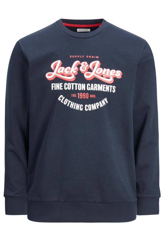 JACK & JONES Big & Tall Navy Blue Logo Print Sweatshirt | BadRhino 2
