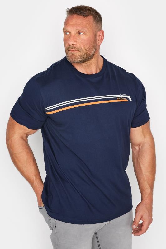 BEN SHERMAN Big & Tall Navy Blue Chest Stripe T-Shirt 1