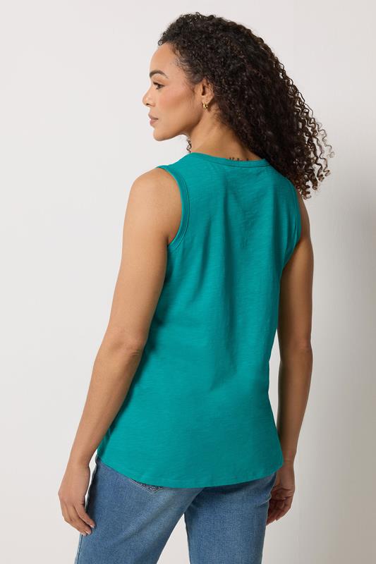M&Co Teal Green Cotton Sleeveless Henley Top | M&Co 2