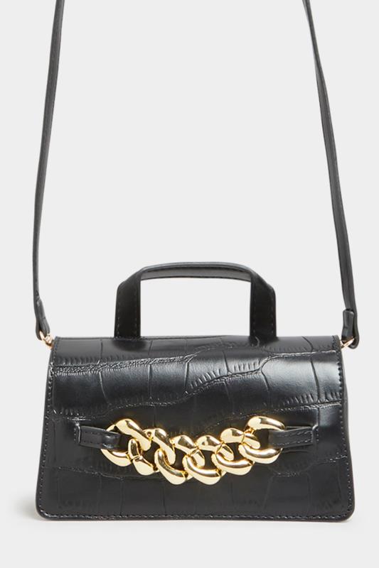  Grande Taille Black Croc & Gold Chain Mini Bag
