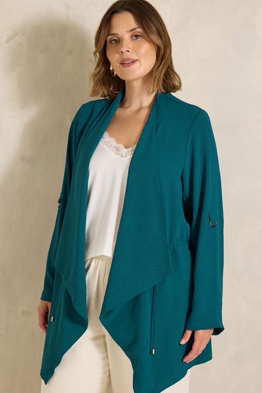 EVANS Plus Size Teal Green Lightweight Waterfall Jacket | Evans 1