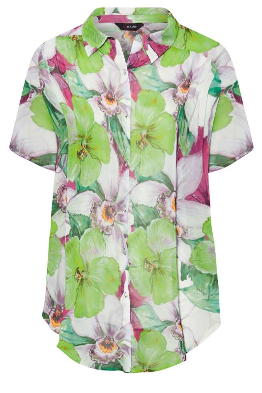 Plus Size Green Floral Button Down Shirt | Yours Clothing 6