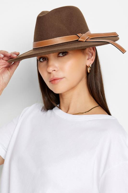  Brown Faux Leather Band Fedora Hat