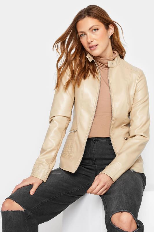 Tall  LTS Tall Stone Brown Faux Leather Funnel Neck Jacket