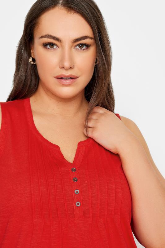YOURS Plus Size Red Pintuck Henley Vest Top | Yours Clothing 4