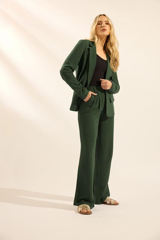  LTS Tall pantalones de lino verde oscuro con pierna ancha plisada