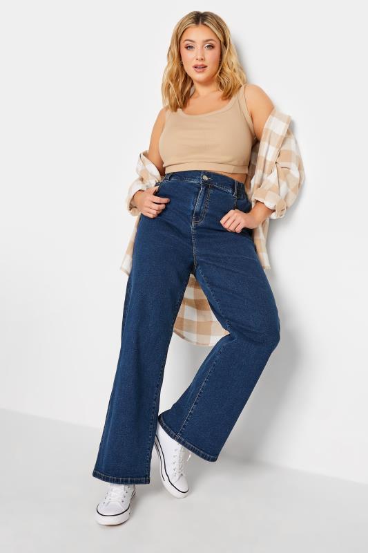 YOURS Plus Size Blue Elasticated Waist Stretch Wide Leg Jeans | Yours Clothing  2