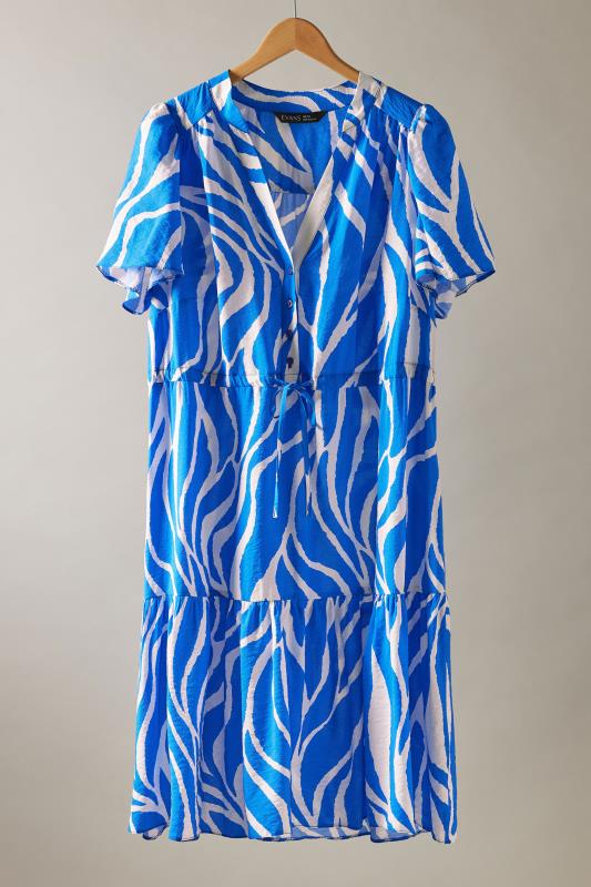 EVANS Plus Size Blue Abstract Print Midi Shirt Dress | Evans 5
