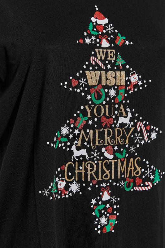 Plus Size Black 'Merry Christmas' Glitter Slogan Christmas T-Shirt | Yours Clothing 5