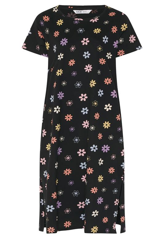 YOURS Plus Size 2 PACK Black 'Sleep Solves Everything'  Floral Midaxi Nightdresses | Yours Clothing 9