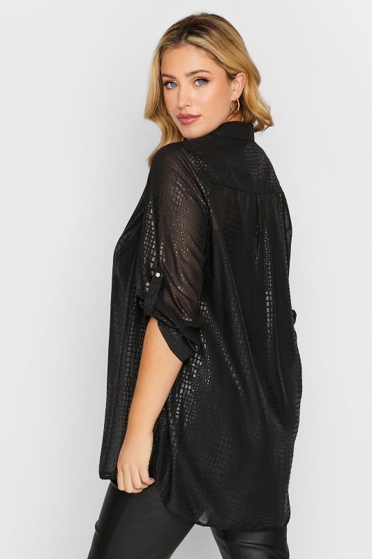 Plus Size Black Printed Shimmer Button Through Shirt | Yours Clothing 3