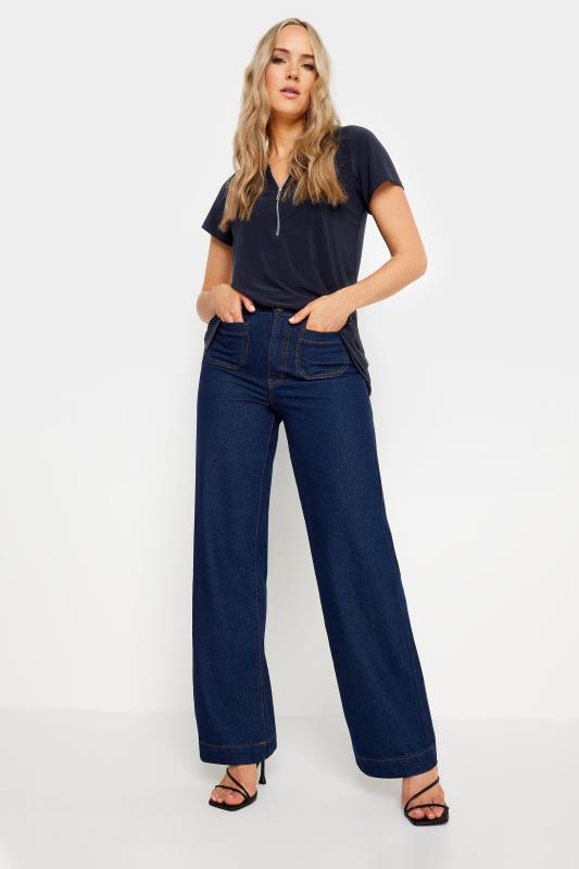 LTS Tall Women's Navy Blue Zip Detail T-Shirt | Long Tall Sally 2