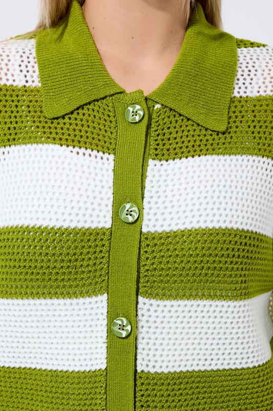 LIMITED COLLECTION Plus Size Green Stripe Boxy Knitted Shirt | Yours Clothing 4