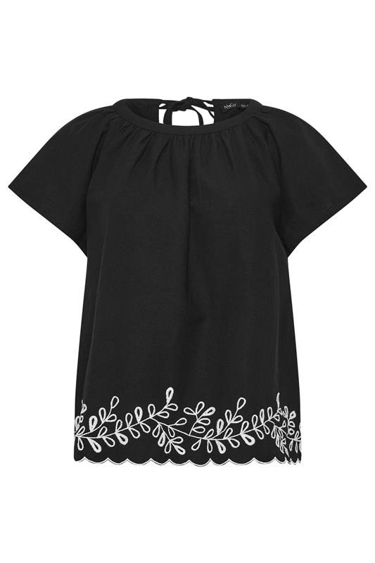 M&Co Petite Black Embroidered Tie Back Blouse | M&Co 1