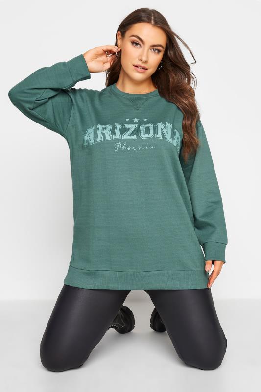 Plus Size  Curve Sage Green 'Arizona' Slogan Sweatshirt