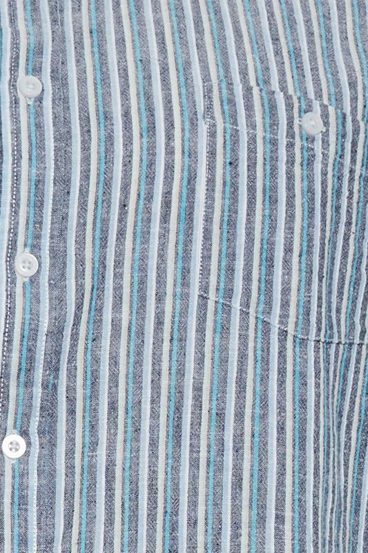 D555 Big & Tall Navy Blue Linen Vertical Stripe Short Sleeve Shirt | BadRhino 3