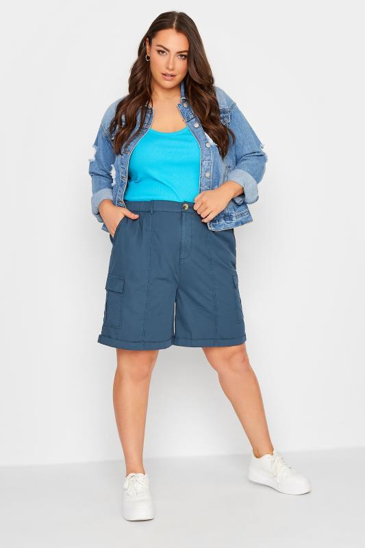 YOURS Curve Plus Size Navy Blue Cargo Shorts | Yours Clothing  2