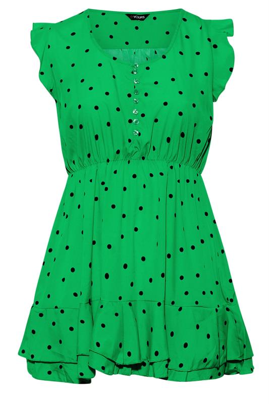 Curve Green Polka Dot Print Frill Sleeve Smock Top 6