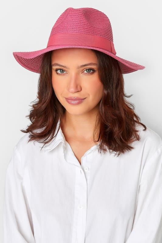 Plus Size  Yours Hot Pink Straw Fedora Hat