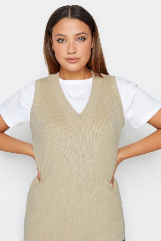 LTS Tall Women's Beige Brown V-Neck Knitted Vest Top | Long Tall Sally 4