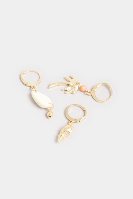 3 PACK Gold Shell Palm Earrings Set | Yours Clothing 4